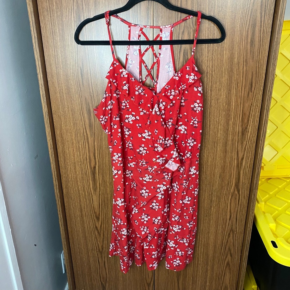 No Boundaries Floral Ruffle Dress Women XXL Red Lattice Back